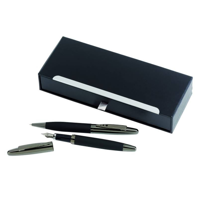 Písacia súprava, guľôčkové pero čierna náplň a plniaceho pera v darčekovej krabičke